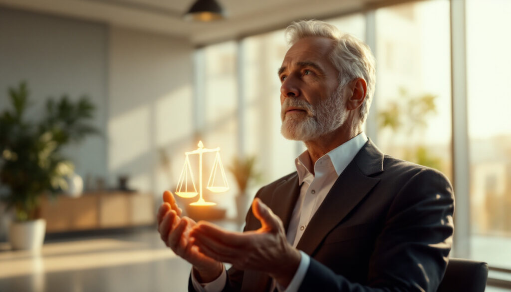 ethical professional holding up a virtual justice scale