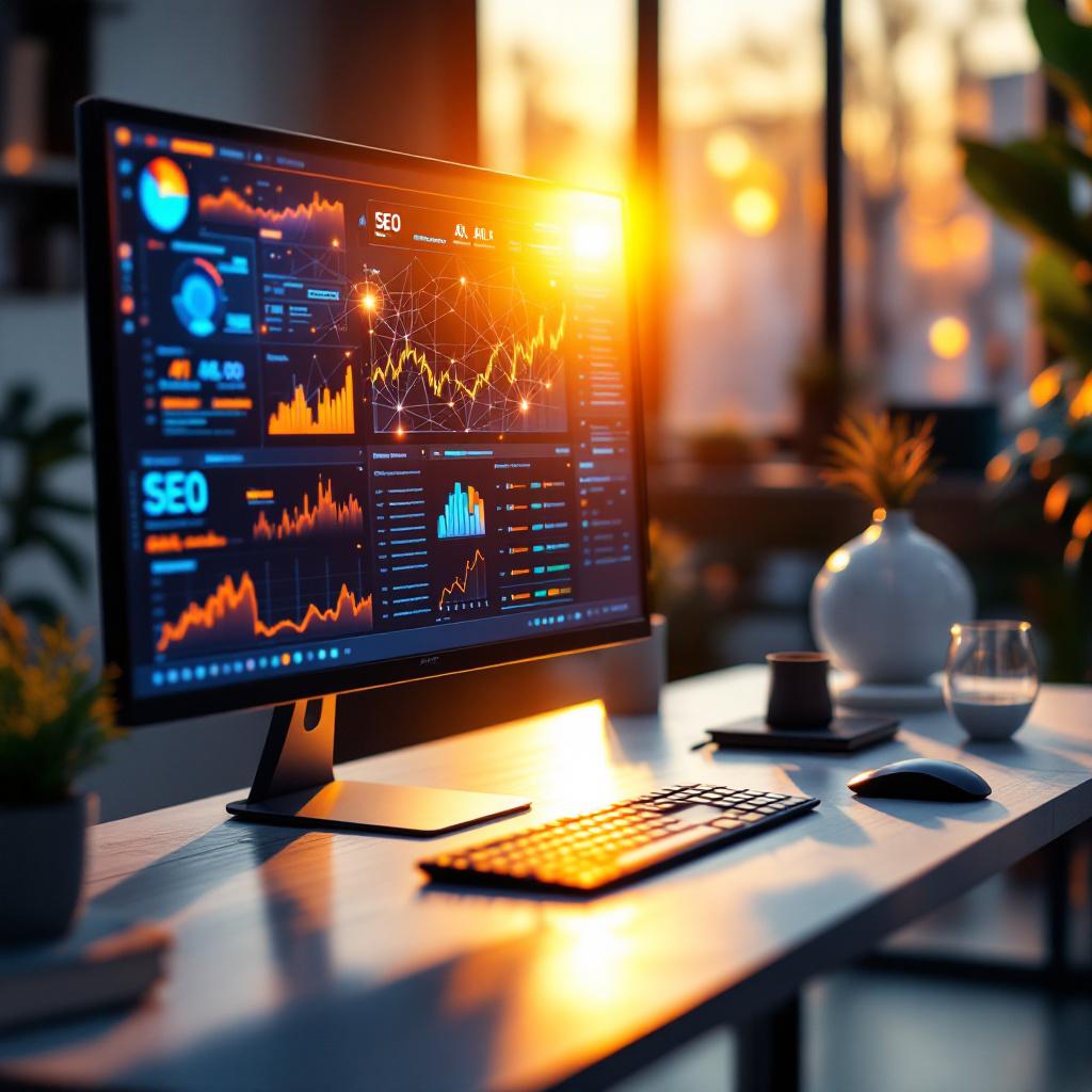 SEO data shown on a computer monitor 
