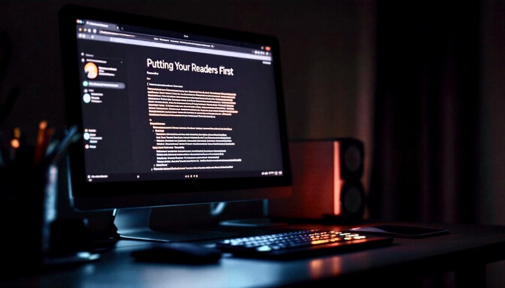 “Putting your readers first” displayed on a computer screen