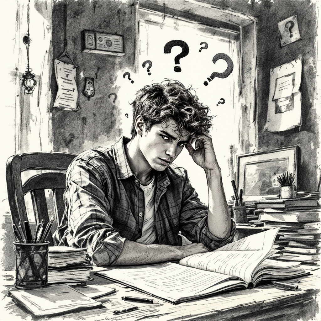 young adult confused study sketch