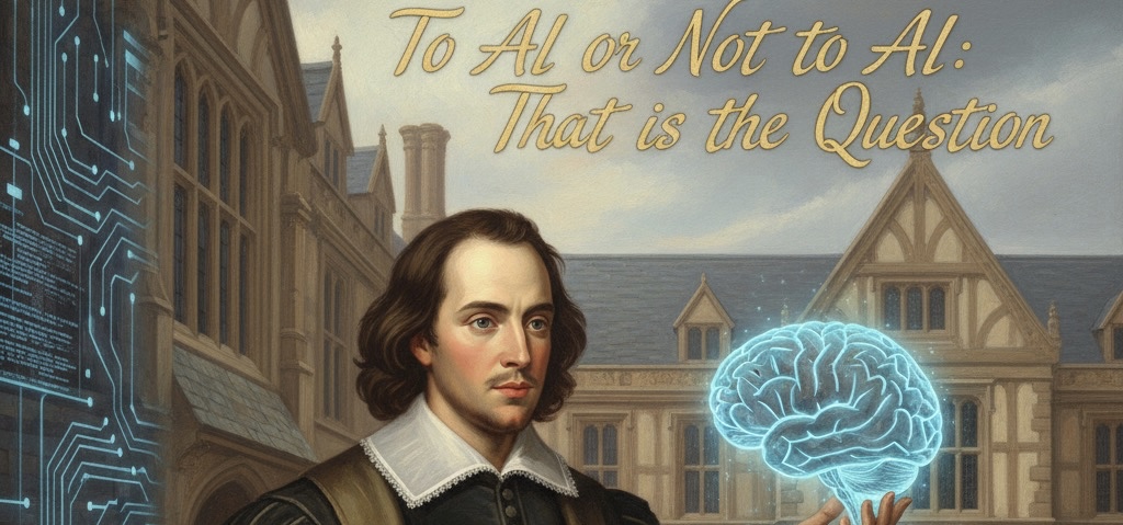 A Shakespearean like quote that reads “To AI or Not To AI: That is the Question.”