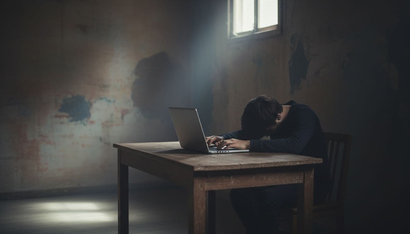 stagnant blogger sitting at wooden desk